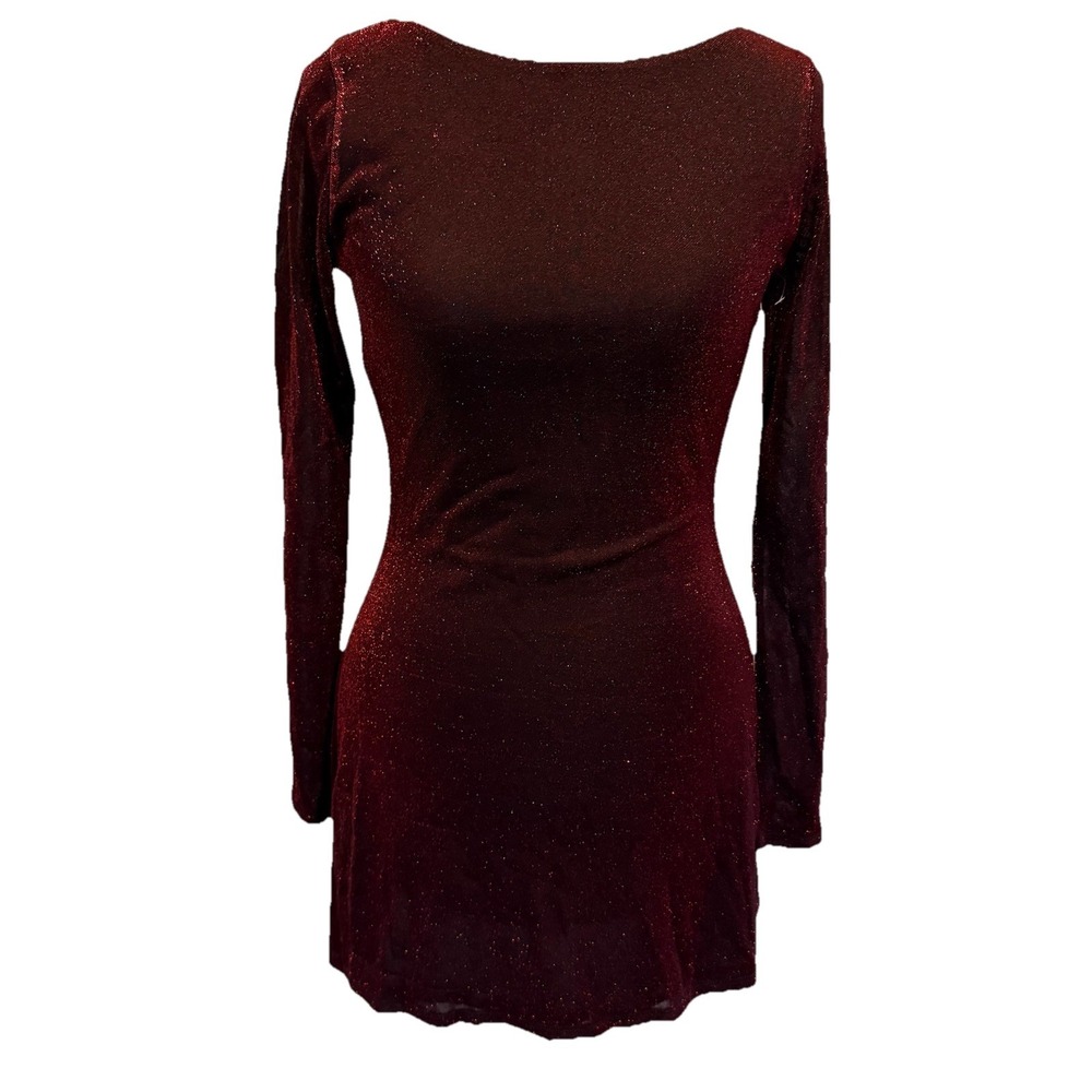 LPA Olimpia Mini Bodycon glamorous Dress Metallic burgundy boat neck Size Small